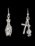 Sleeping Bat Cross and Garlic Earrings - Silver