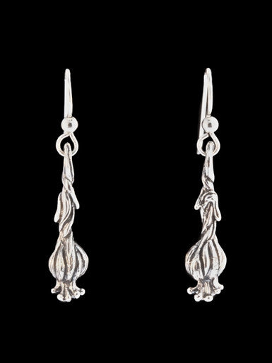 Medium Garlic Clove Earrings - Silver