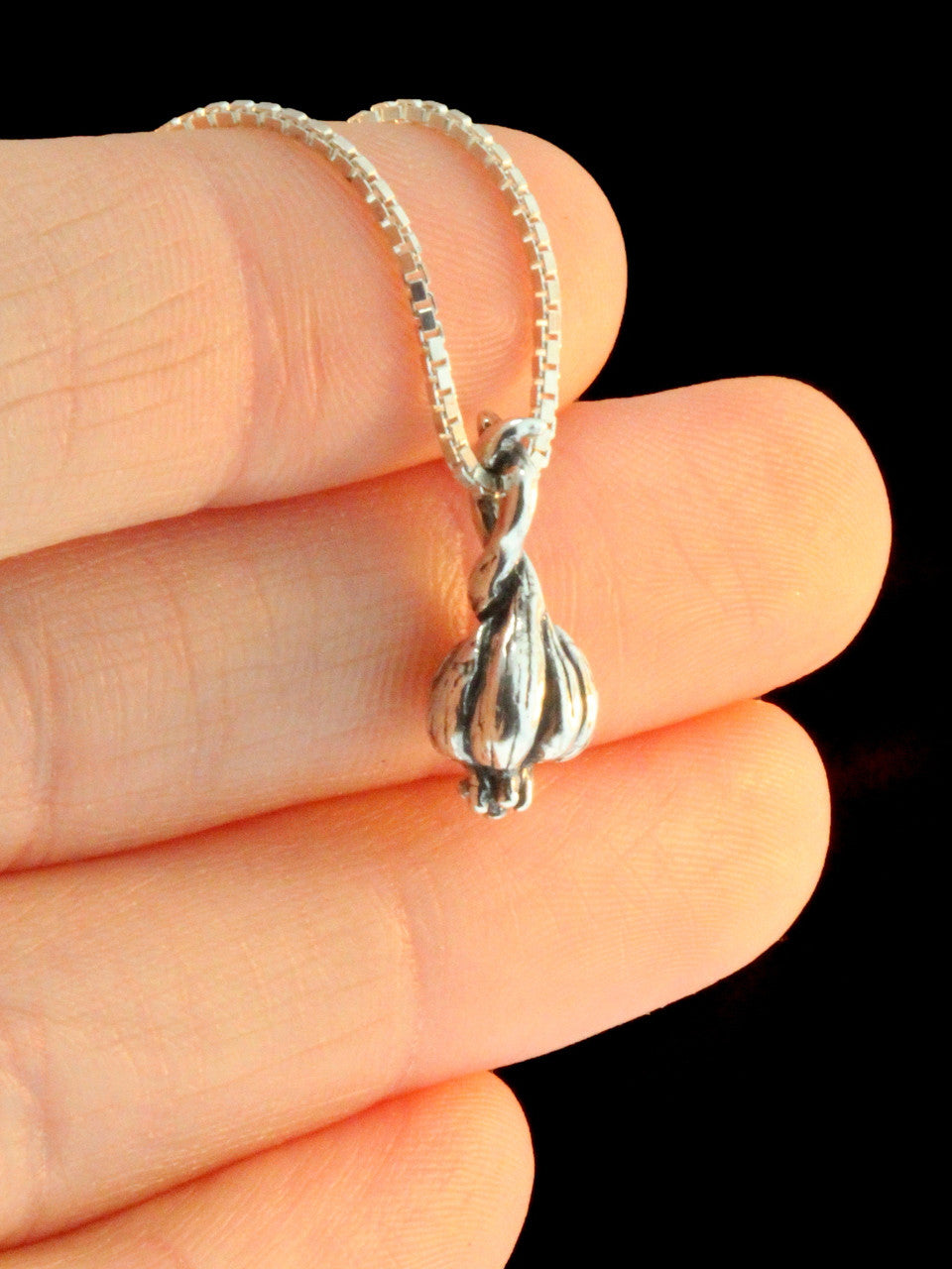 Small Garlic Clove Charm - Silver
