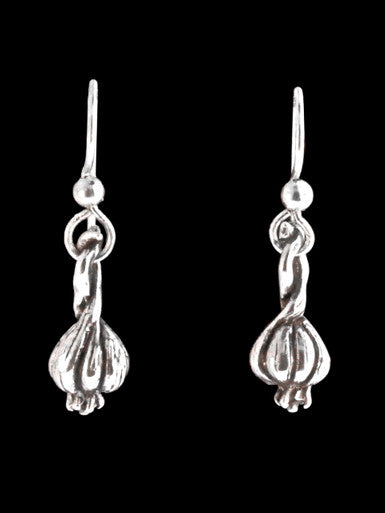Small Garlic Clove Earrings - Sterling Silver