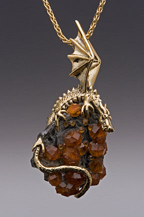 Dragon with Spessarite Garnet Crystals - 18K Gold - SOLD