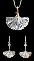 Ginkgo Leaf Pendant and Earring Set - Sterling Silver
