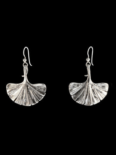 Large Ginkgo Leaf Earrings - Silver