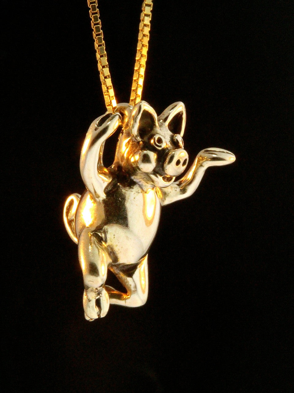 "Hands Up Pig" 14K gold