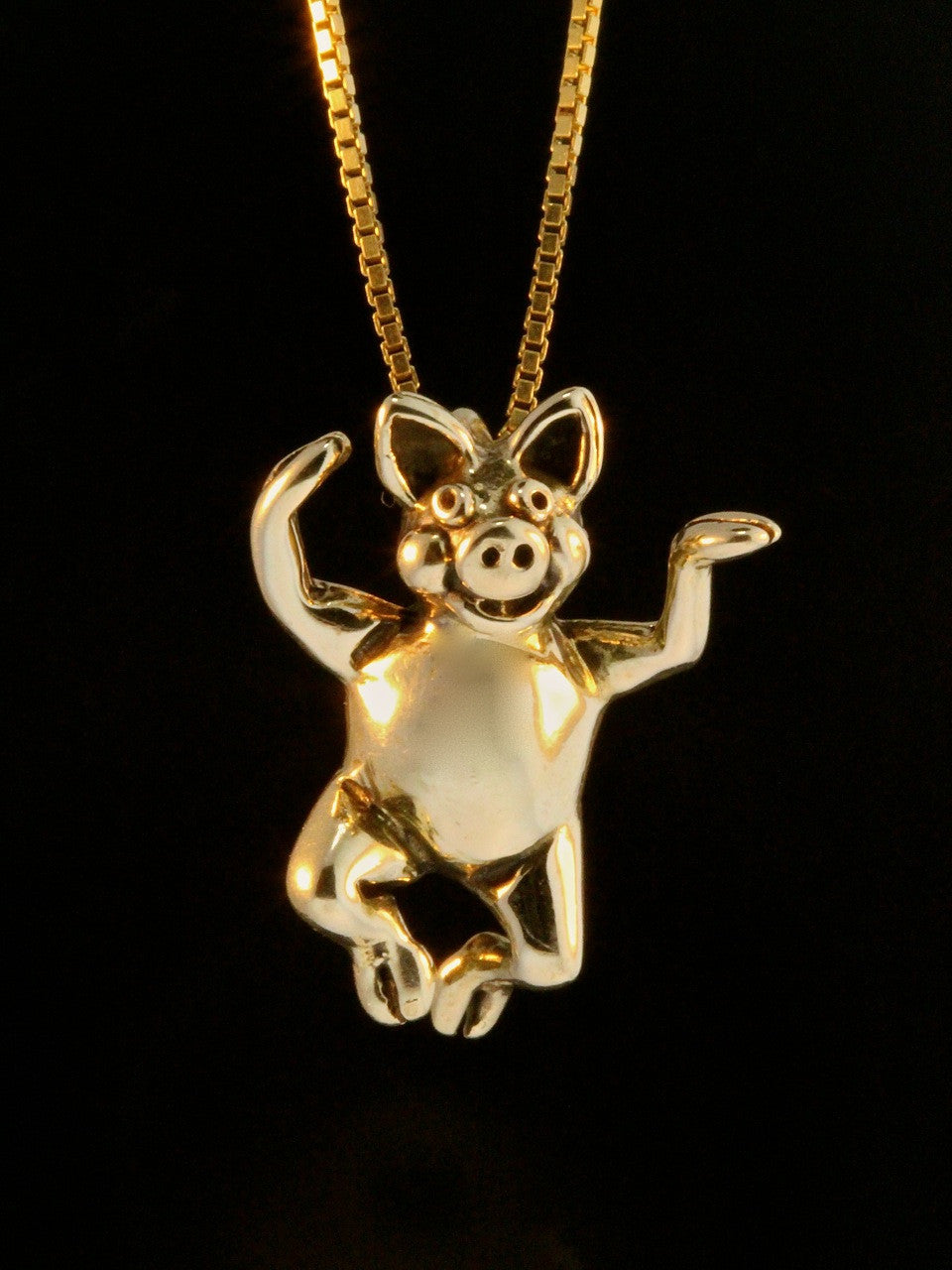 "Hands Up Pig" 14K gold