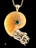 Fossilized Ammonite Nautilus Necklace w/Chrome Diopside
