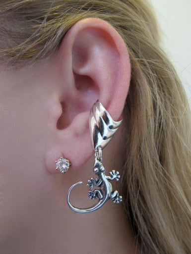 Good Luck Gecko Ear Cuff Chevron - Sterling Silver