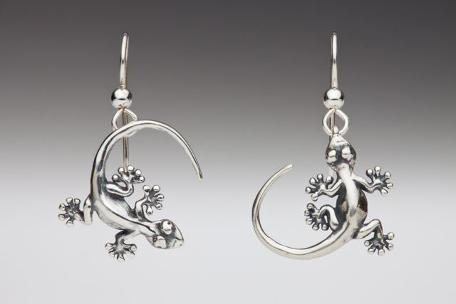 Gecko Earrings in Silver