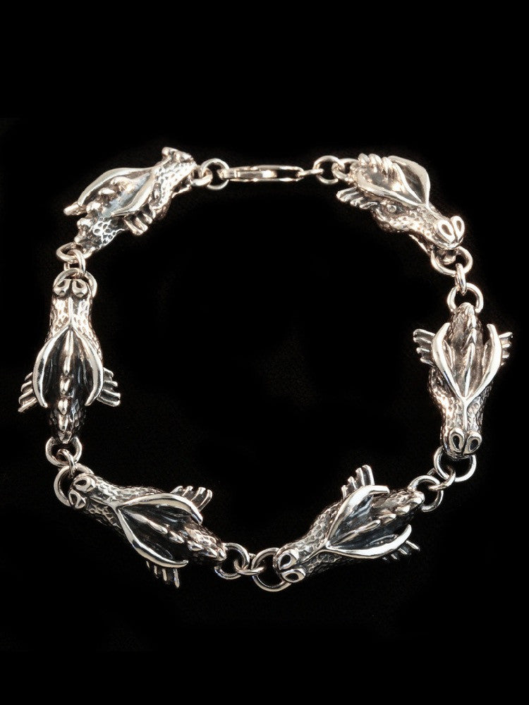 Gothic Dragon Head Link Bracelet in Silver