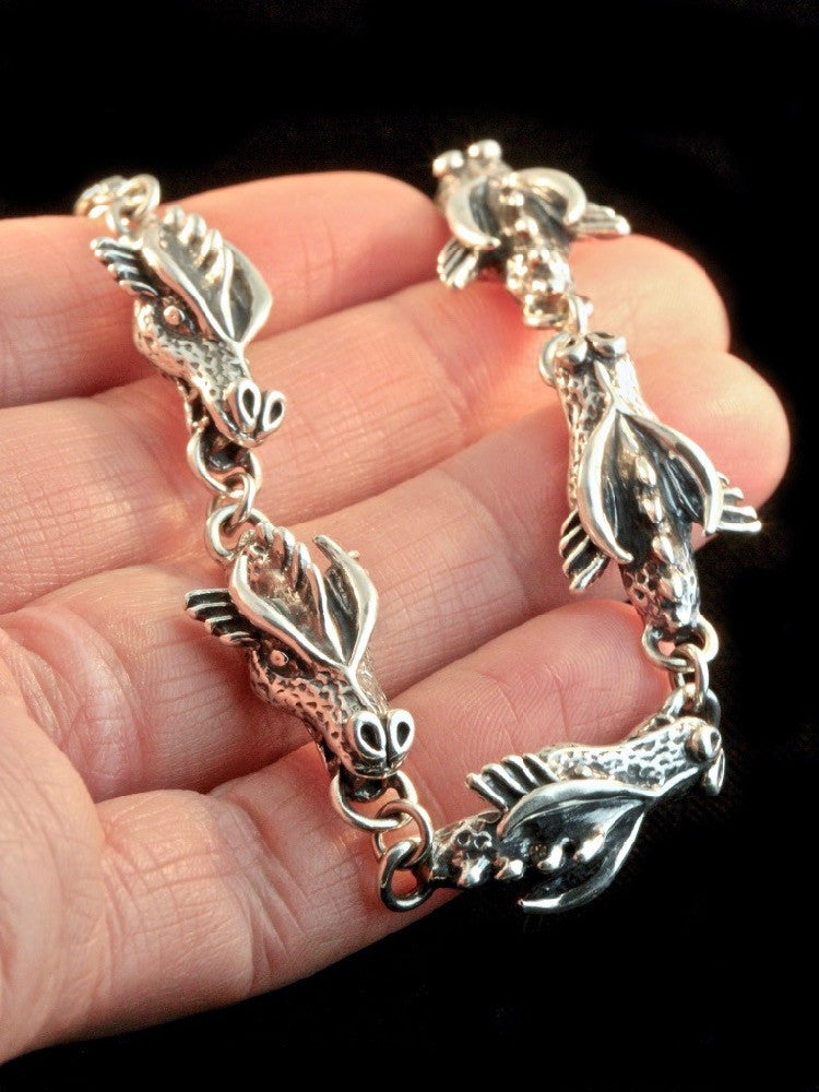 Gothic Dragon Head Link Bracelet in Silver
