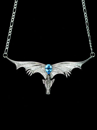 Gothic Dragon Neckpiece with Gemstone - Sterling Silver