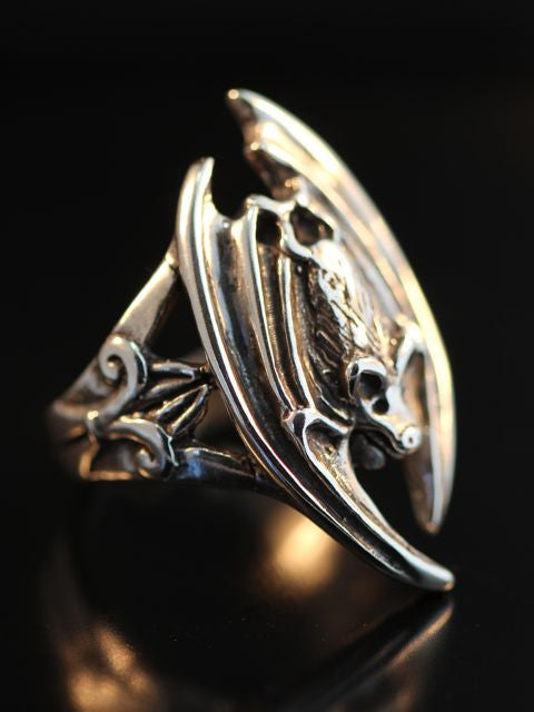 Gothic Bat Ring, sterling silver