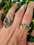 Medium Skull and Crossbones Ring with Gemstones - Sterling Silver