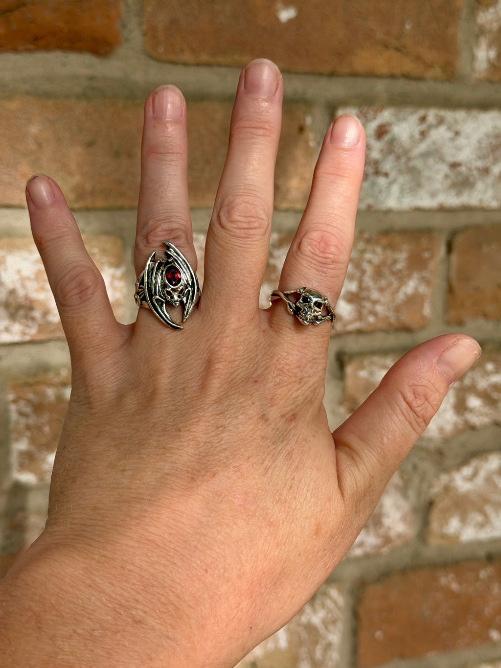 Medium Skull and Crossbones Ring with Gemstones - Sterling Silver