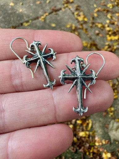 Gothic Cross Earrings - Sterling Silver