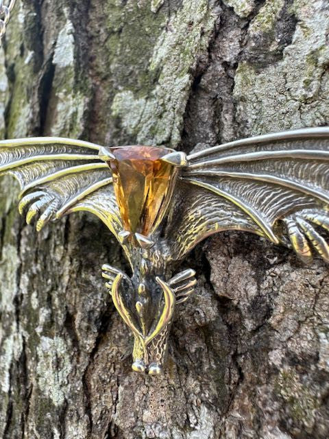 Gothic Dragon Neckpiece with Trillion Citrine