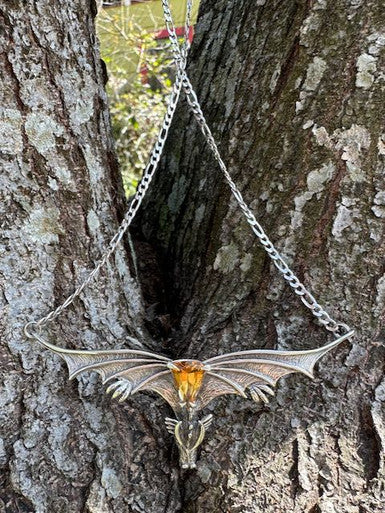 Gothic Dragon Neckpiece with Trillion Citrine - Sterling Silver