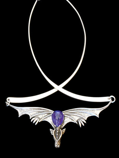 Gothic Dragon Neckpiece with Tanzanite and Neck-ring - Sterling Silver