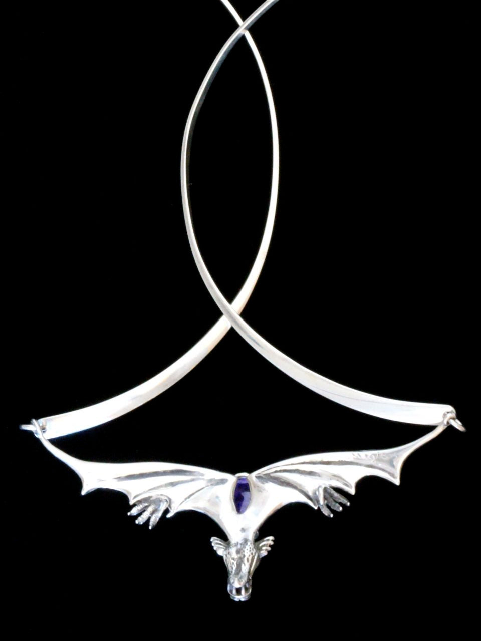 Gothic Dragon Neckpiece with Tanzanite and Neck-ring - Sterling Silver