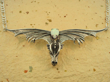 Dragon - Gothic Dragon Neckpiece - Sterling Silver -  Simulated Opal