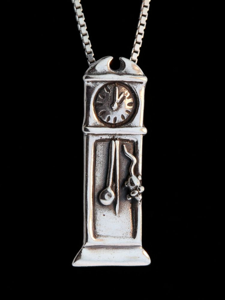 Mother Goose - Grandfather's Clock and Mouse Charm - Sterling Silver
