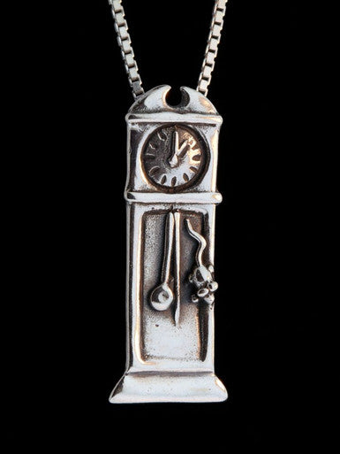 Mother Goose - Grandfather's Clock and Mouse Charm - Sterling Silver