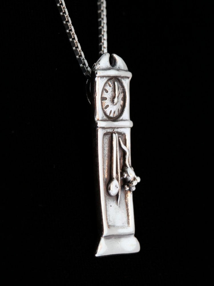 Mother Goose - Grandfather's Clock and Mouse Charm - Sterling Silver