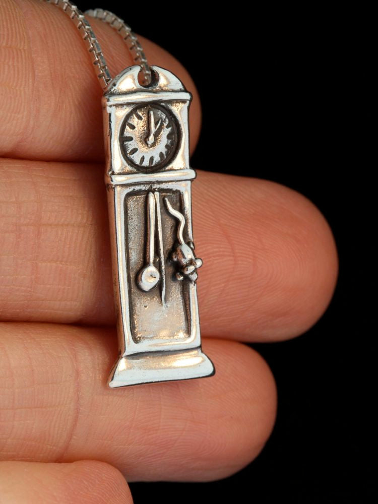 Mother Goose - Grandfather's Clock and Mouse Charm - Sterling Silver