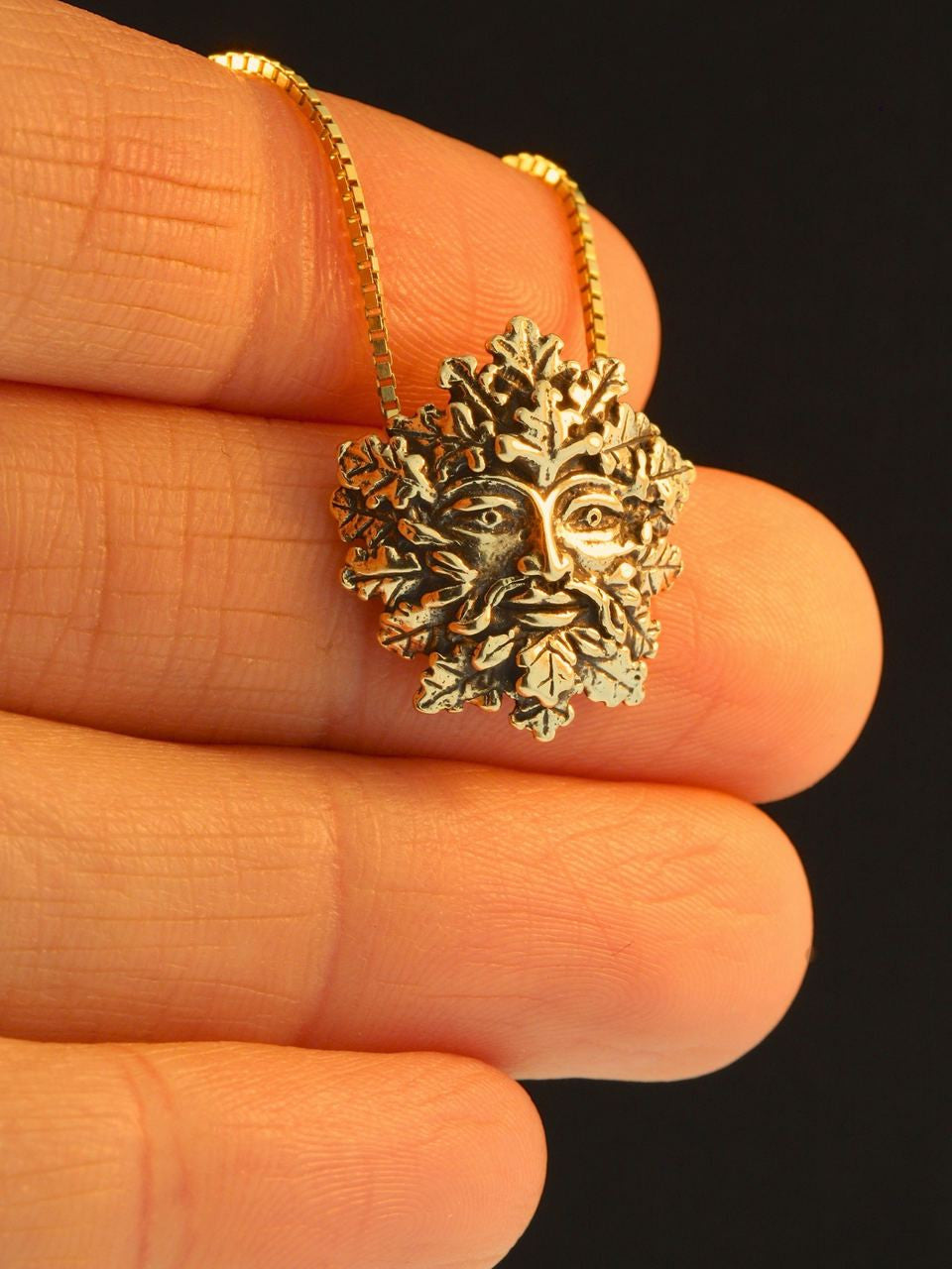 Green Man Pendant - 14K Gold