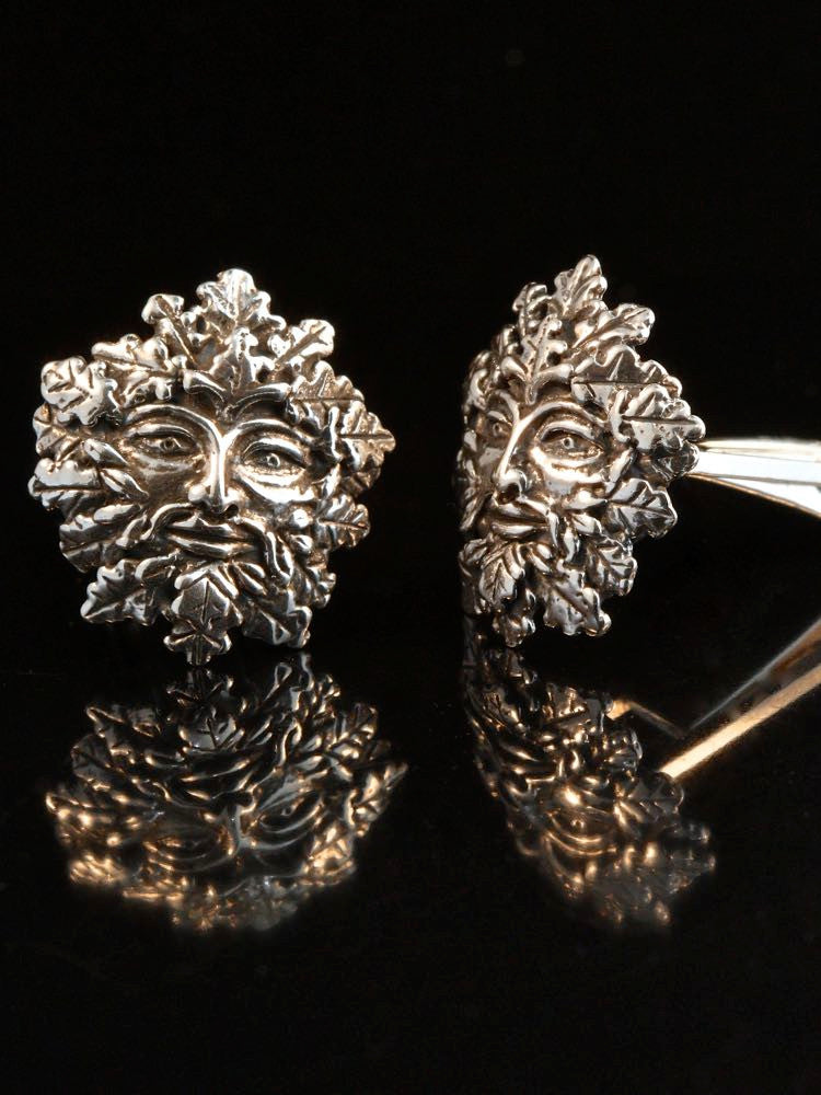 Green Man Cuff Links - Silver