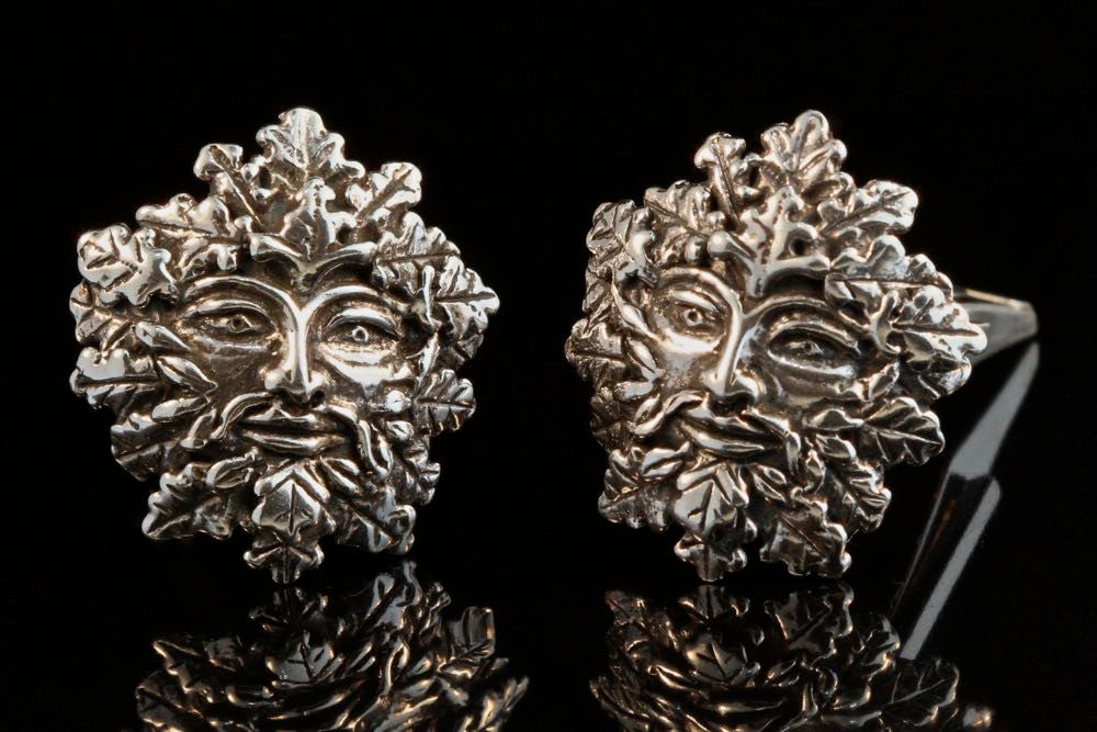 Green Man Cuff Links - Silver