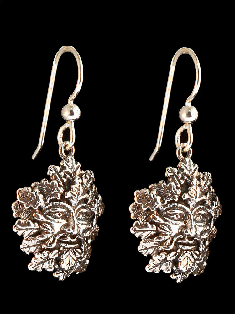 Green Man Earrings - Sterling Silver