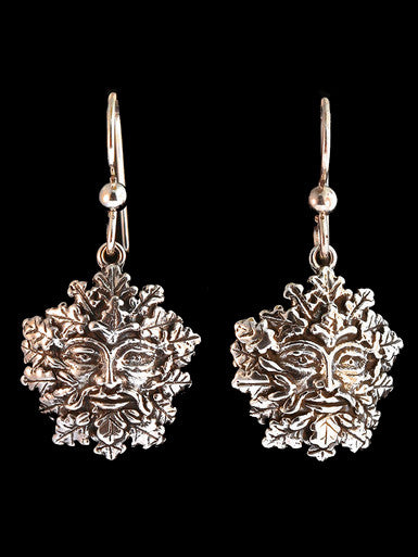 Green Man Earrings - Silver