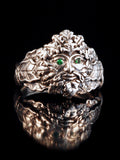 Green Man Ring with Tsavorite Eyes - Sterling Silver