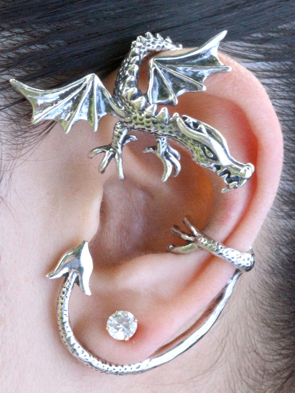 Guardian Dragon Ear Wrap in Silver