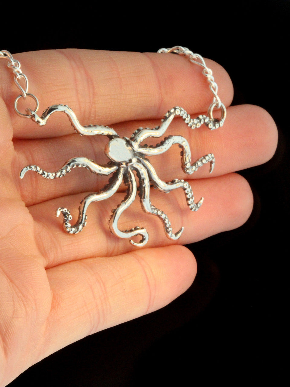 Swimming Octopus Neckpiece with Figure Eight Chain - Silver
