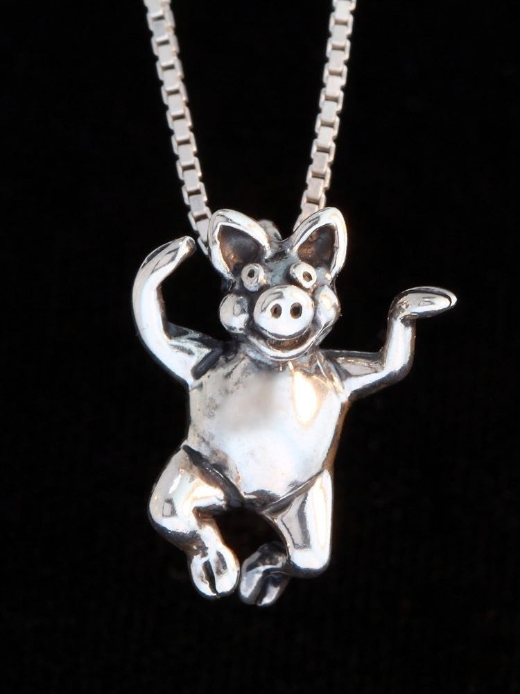 Hands Up Pig Charm - Sterling Silver