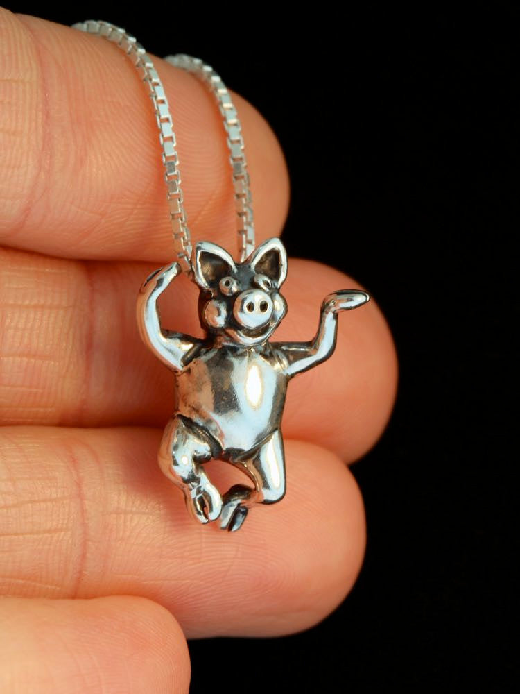 Three Little Pigs - Hands Up Pig Charm - Silver