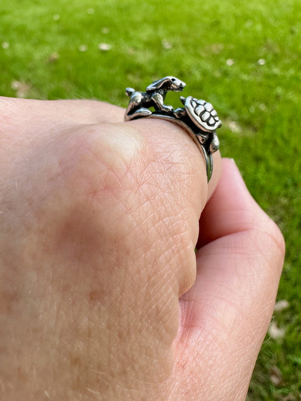 Hare and Tortoise Ring - Silver