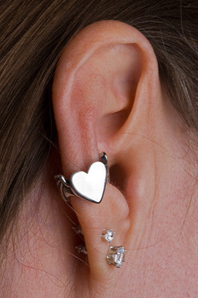 Bat Winged Heart Ear Cuff - Sterling Silver