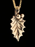 Holly Leaf Charm Necklace - Solid 14k Gold