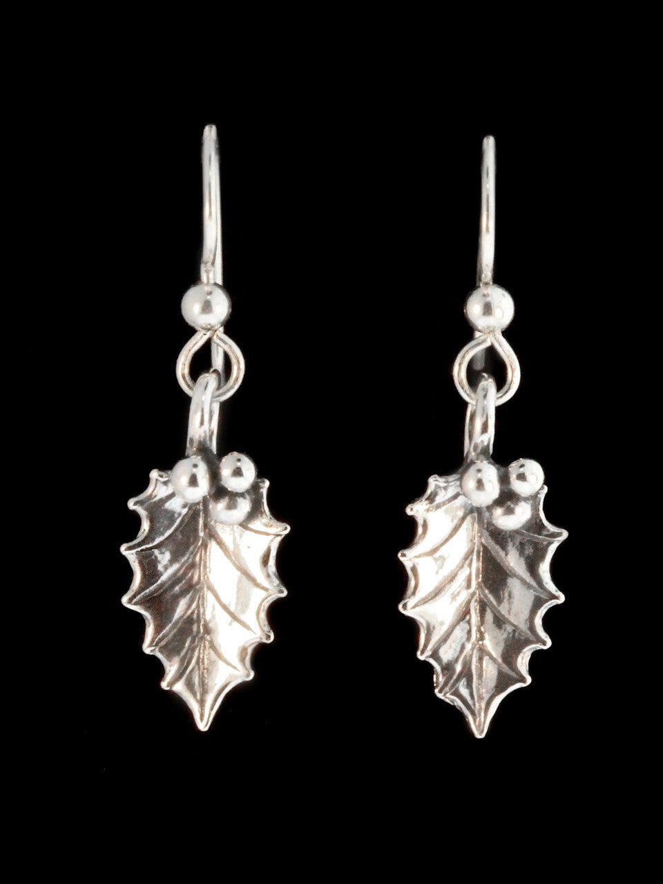 Christmas - Holly Leaf Earrings - Silver