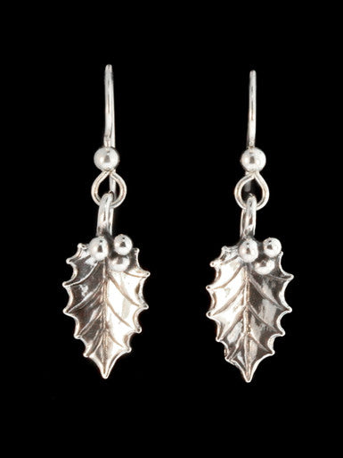 Christmas - Holly Leaf Earrings - Silver