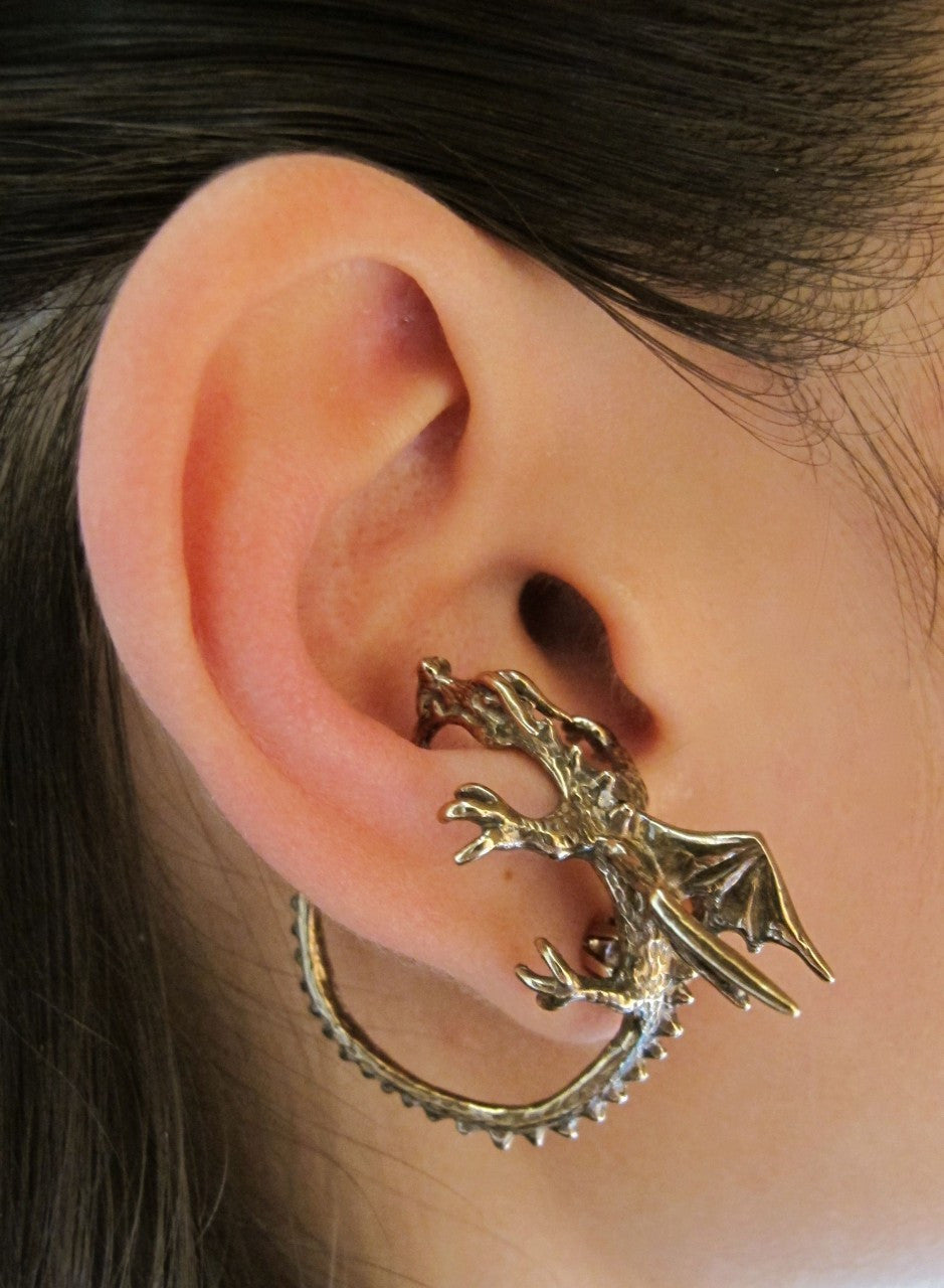 Bronze Guardian Dragon Ear Wrap for the left ear and Bronze Dragon Ear Whisperer for the right ear.