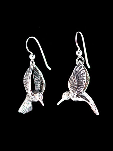 Large Hummingbird Earrings - Silver