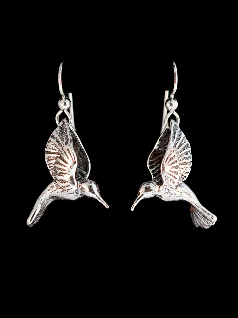 Large Hummingbird Earrings in Silver