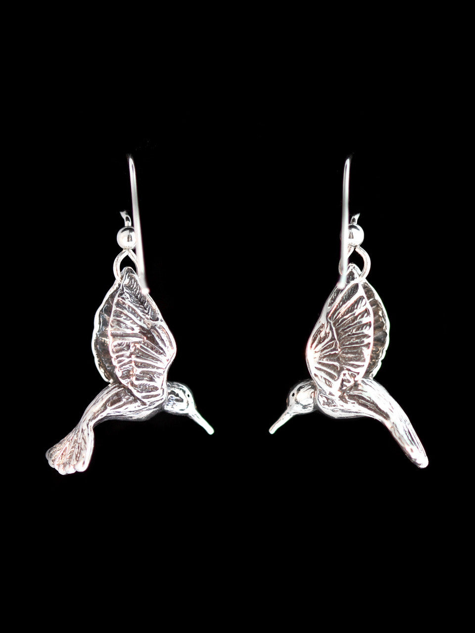 Large Hummingbird Earrings in Silver