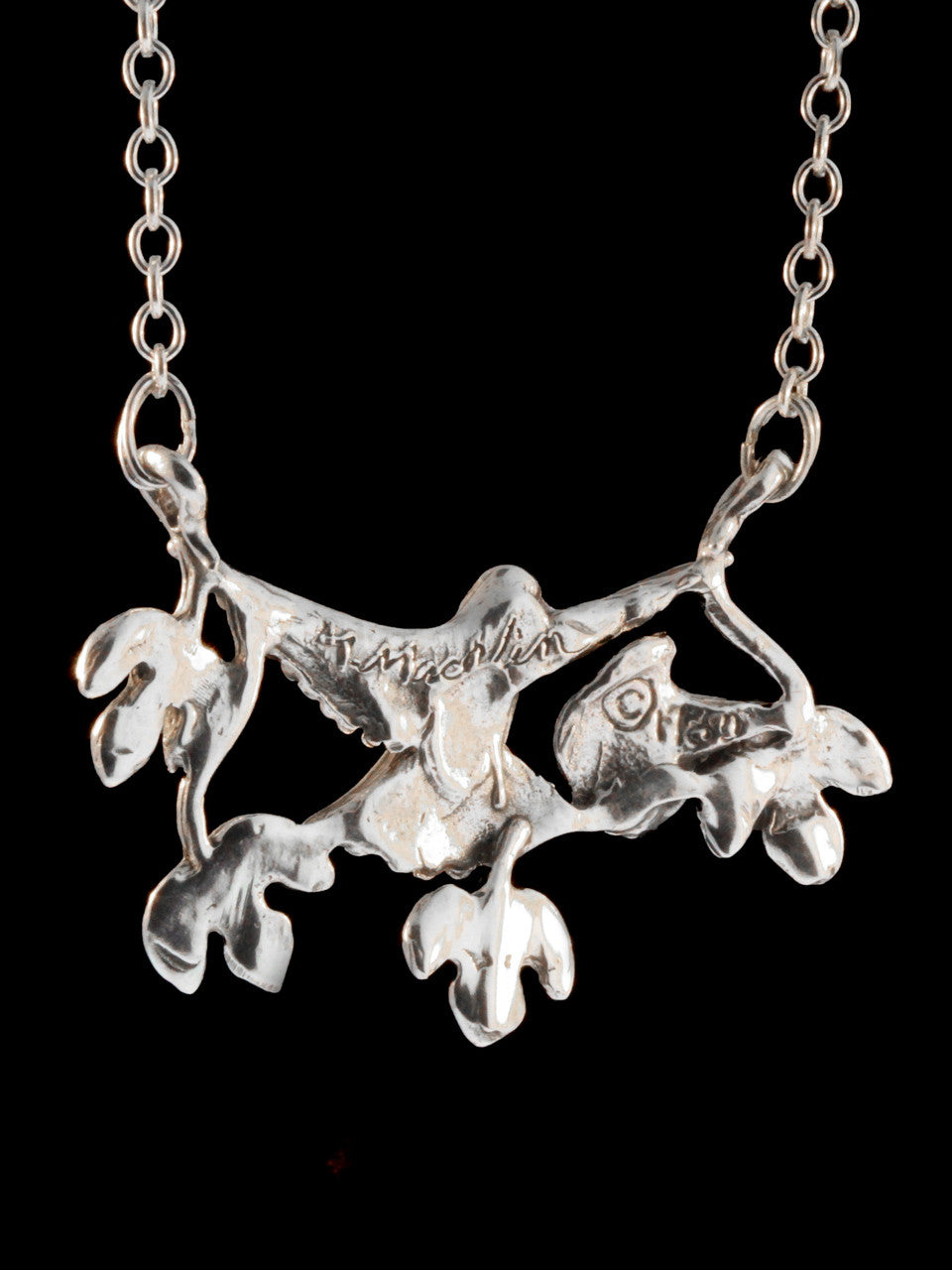 Hummingbird and Trumpet Flower Pendant - Sterling Silver