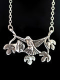 Hummingbird and Trumpet Flower Pendant - Sterling Silver