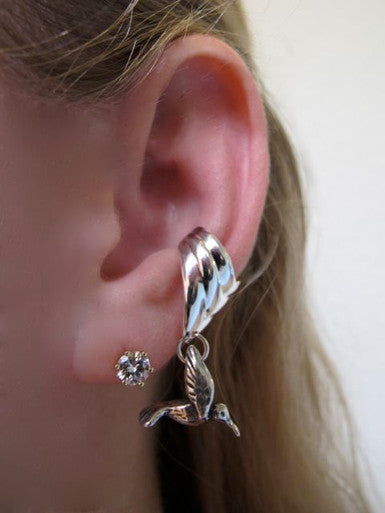 Small Hummingbird Ear Cuff Chevron - Silver